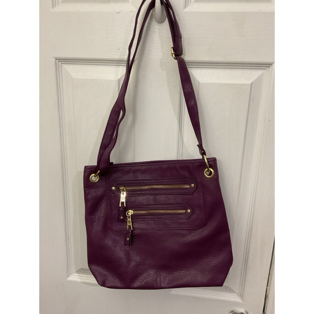 PVC Leather Crossbody or Shoulder Bag Adjustable Strap Pebbled Pockets Purple